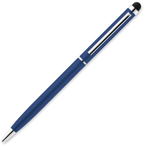 Obrázky: Modré štíhlé kovové kuličkové pero se stylusem