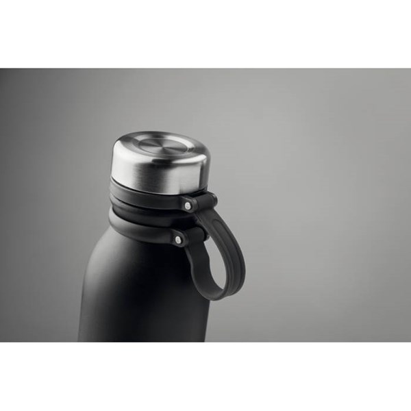 Obrázky: Dvoustěnná nerez.láhev se silikon.úchytem 600ml,černá, Obrázek 2