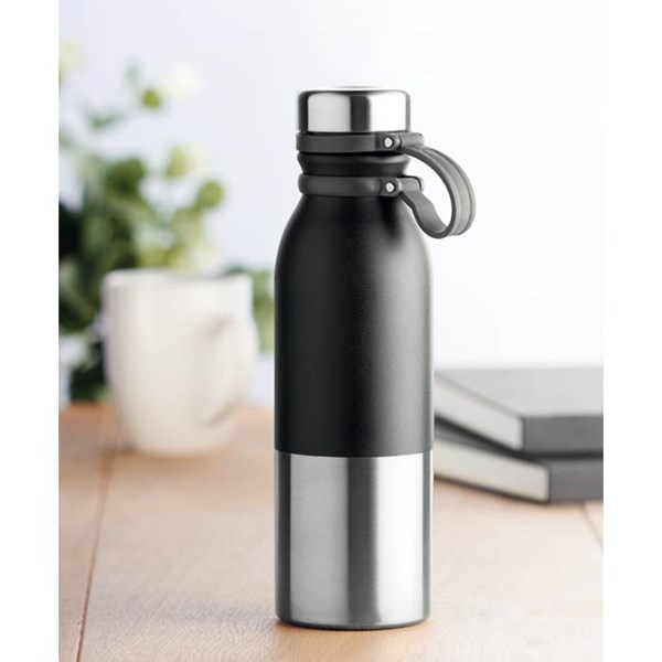 Obrázky: Dvoustěnná nerez.láhev se silikon.úchytem 600ml,černá, Obrázek 4