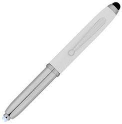 Obrázky: Bílé kovové pero, svítilna a stylus hrot, ČN