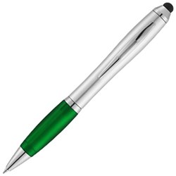 Obrázky: Stříbrné pero a stylus se zeleným úchopem, ČN
