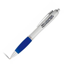 Obrázky: Stříbrné kuličkové pero s modrým úchopem,ČN