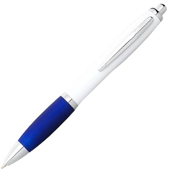 Obrázky: Bílé kuličkové pero s modrým úchopem - MN