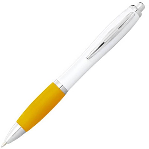 Obrázky: Bílé kuličkové pero se žlutým úchopem - MN
