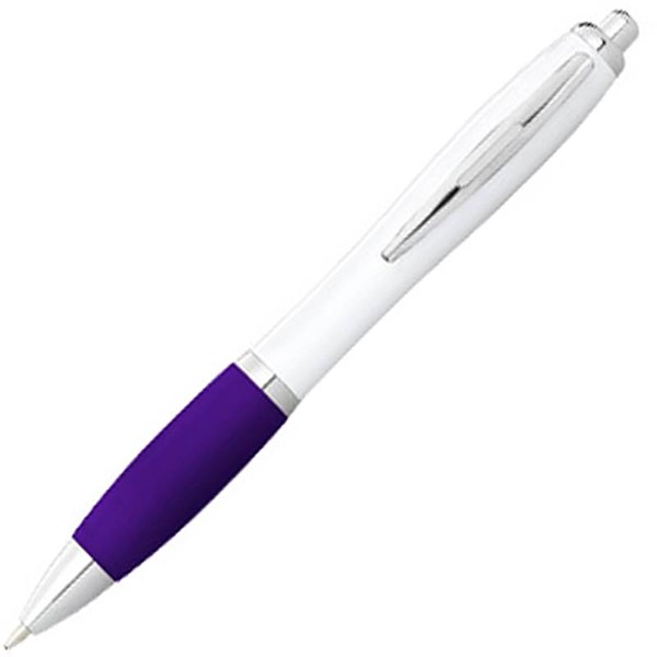 Obrázky: Bílé kuličkové pero s fialovým úchopem - MN, Obrázek 1