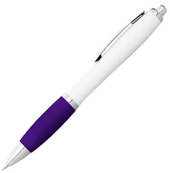 Obrázky: Bílé kuličkové pero s fialovým úchopem - MN, Obrázek 3