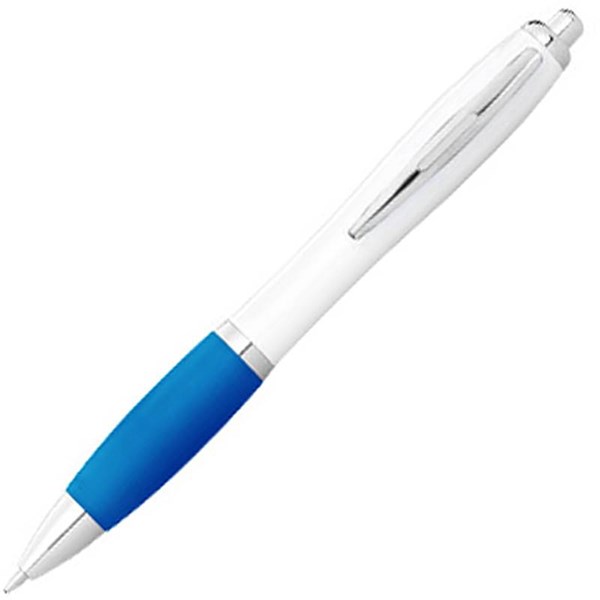 Obrázky: Bílé kuličkové pero s tyrkysovým úchopem - MN, Obrázek 1