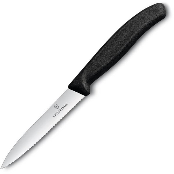 Obrázky: Černý nůž na zeleninu VICTORINOX, vlnkové ostří