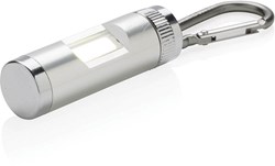 Obrázky: Stříbrná jasná COB mini svítilna s karabinou