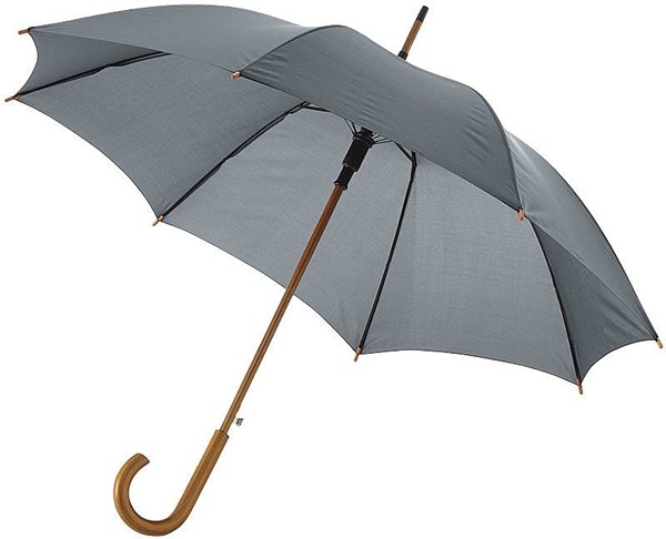 Obrázky: Šedý automatický deštník s dřevěnou rukojetí