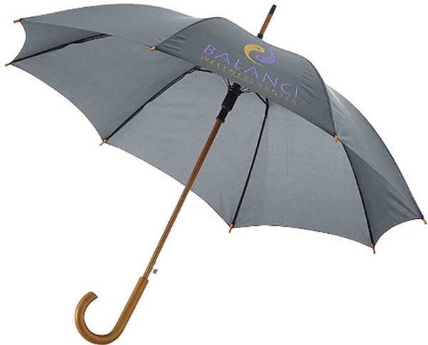 Obrázky: Šedý automatický deštník s dřevěnou rukojetí, Obrázek 3