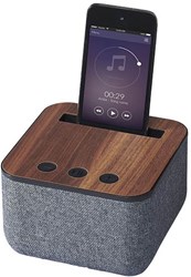 Obrázky: Šedý bluetooth reproduktor s dřevěnými doplňky