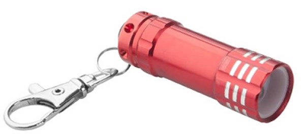 Obrázky: Červená matná hliníková LED minisvítilna s karabinou