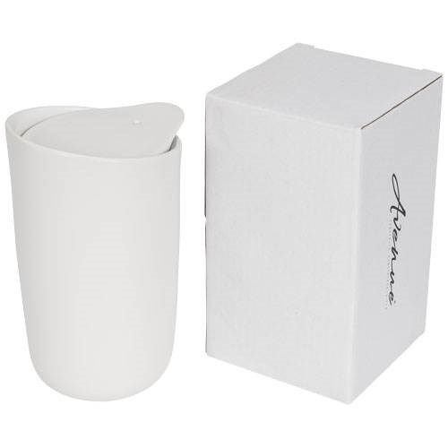 Obrázky: Bílý dvouplášťový keramický hrnek, 410 ml