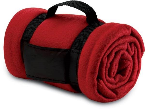 Obrázky: Červená fleecová deka s popruhy