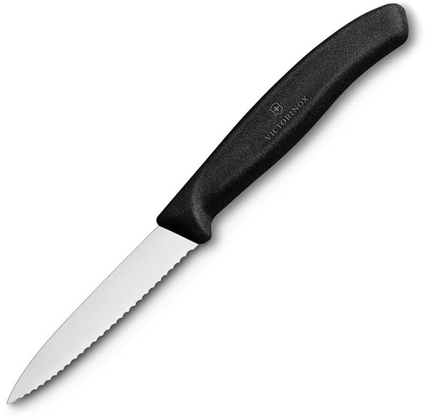 Obrázky: Černý nůž na zeleninu VICTORINOX,vlnkové ostří 8cm