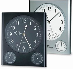 Obrázky: Stříbrné nástěnné hodiny s teploměrem a vlhkoměrem