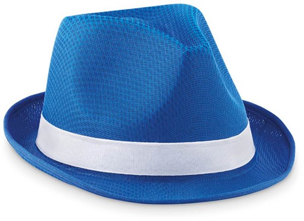 Obrázky: Modrý polyesterový klobouk s bílou stuhou