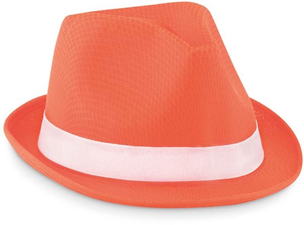 Obrázky: Oranžový polyesterový klobouk s bílou stuhou