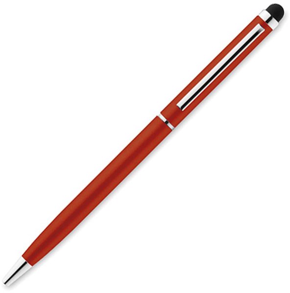 Obrázky: Červené štíhlé kovové kuličkové pero se stylusem