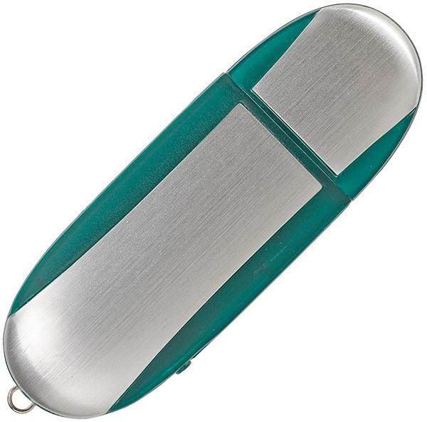 Obrázky: Memory stříbrno-zelený USB flash disk, krytka, 4GB, Obrázek 2