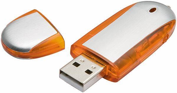 Obrázky: Memory stříbrno-oranžový USB flash disk,krytka 4GB