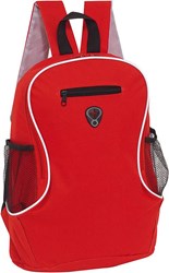 Obrázky: Červený polyesterový batoh, průvlek na sluchátka