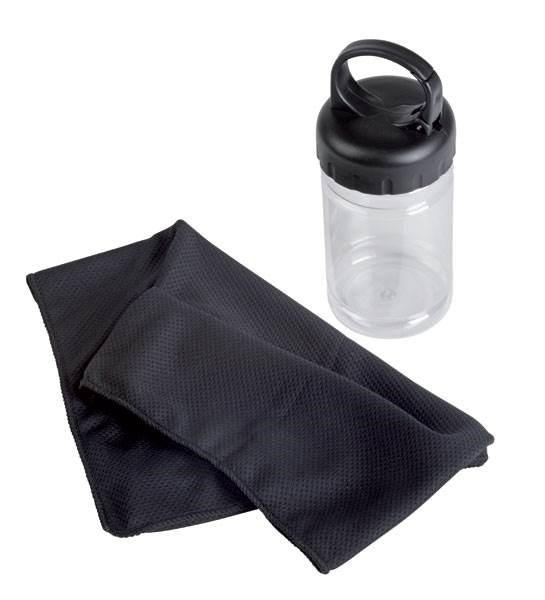 Obrázky: Černý chladící fitness ručník v těsnící láhvi, Obrázek 2