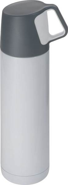 Obrázky: Bílá kovová dvouplášťová termoska, šálek s uchem