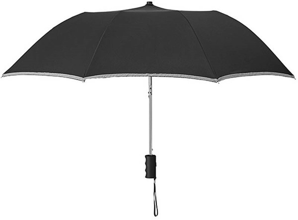 Obrázky: Dvoudílný černý skládací deštník, reflex. pruhy, Obrázek 2