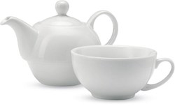 Obrázky: Bílá keramická konvička s šálkem na čaj v sadě