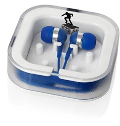 Obrázky: Modrá sluchátka v transparentní krabičce