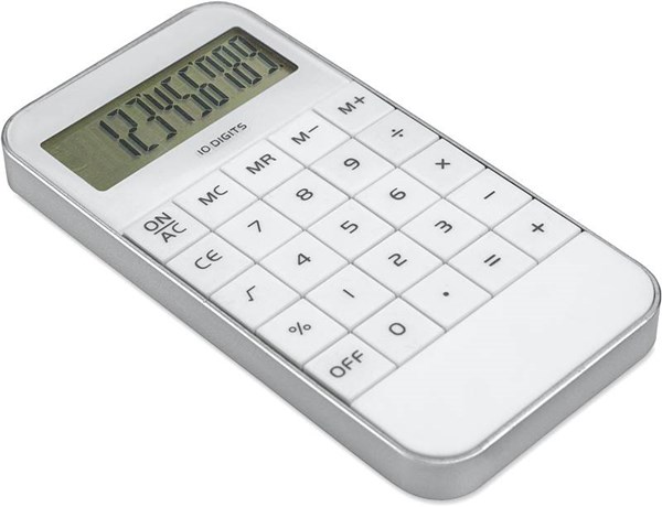 Obrázky: Bílá 10místná kalkulačka z ABS plastu, Obrázek 1
