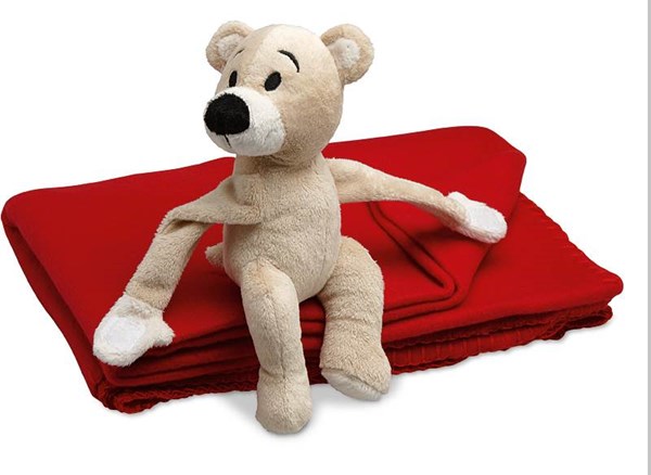 Obrázky: Dětská červená fleecová deka s medvídkem, Obrázek 2