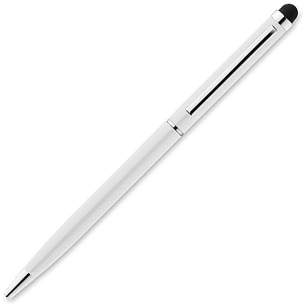 Obrázky: Bílé štíhlé kovové kuličkové pero se stylusem, Obrázek 1