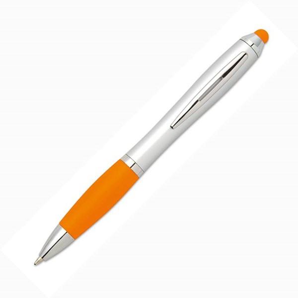 Obrázky: Oranžové plastové kuličkové pero se stylusem