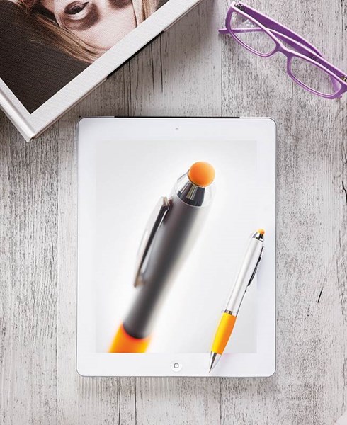 Obrázky: Oranžové plastové kuličkové pero se stylusem, Obrázek 2