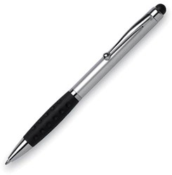 Obrázky: Stříbrné plastové kuličkové pero se stylusem a gumovým úchopem