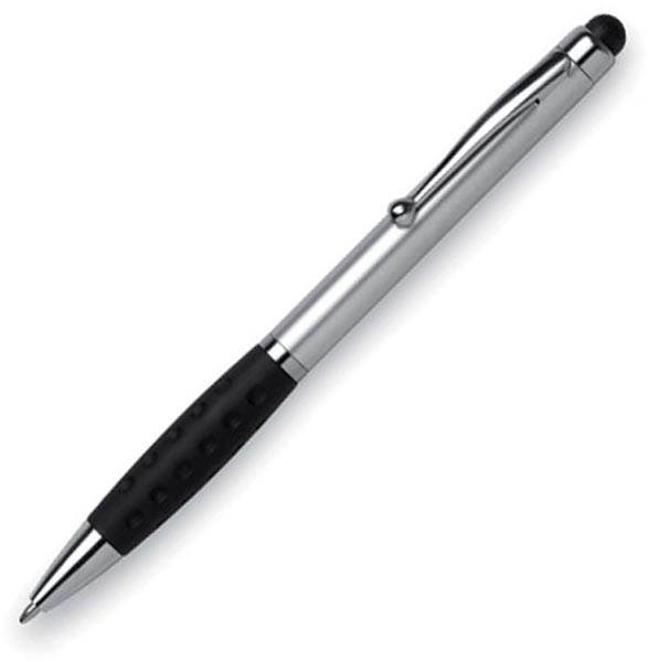 Obrázky: Stříbrné plastové kuličkové pero se stylusem a gumovým úchopem, Obrázek 1