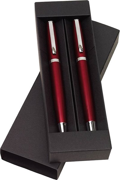 Obrázky: Červená sada hliníkového kuličk. pera a rolleru