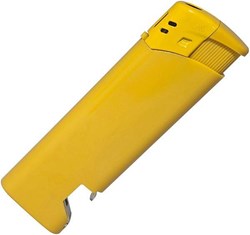 Obrázky: Žlutý plnitelný piezo zapalovač s otvírákem