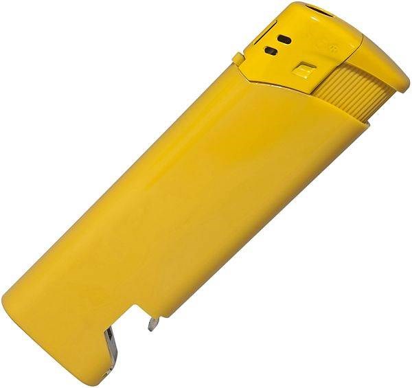 Obrázky: Žlutý plnitelný piezo zapalovač s otvírákem