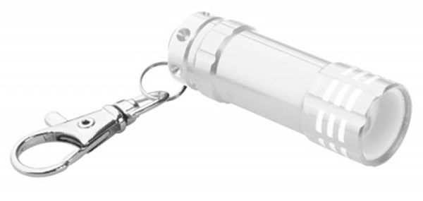 Obrázky: Stříbrná hliníková LED minisvítilna s karabinou
