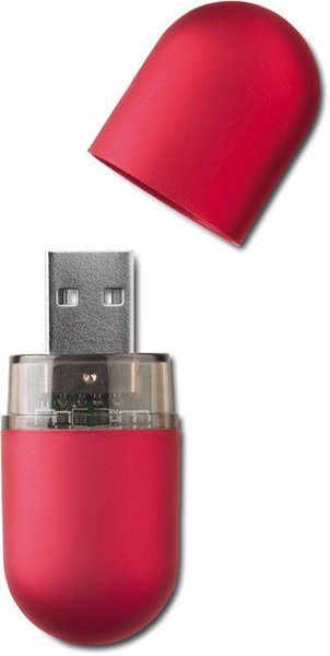 Obrázky: Infocap červený oválný USB flash disk s očkem, 1GB, Obrázek 2
