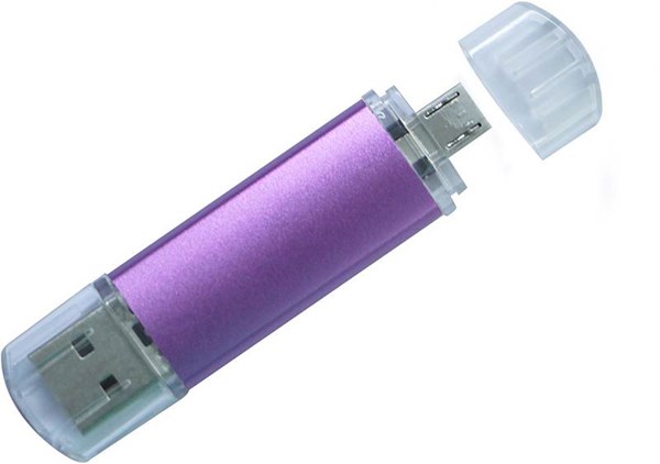 Obrázky: Hliníkový OTG flash disk 1GB s mikro USB, fialový