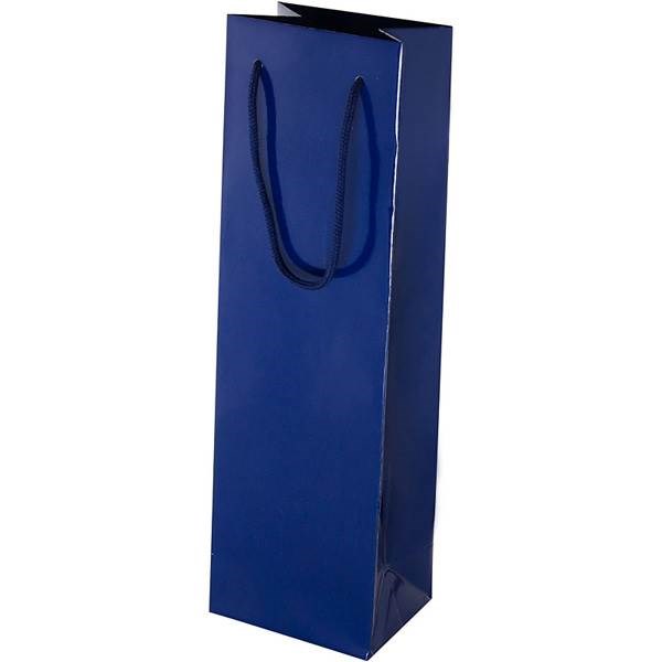 Obrázky: Papírová taška 12x9x40 cm, textil.šňůra,modrý lesk, Obrázek 2