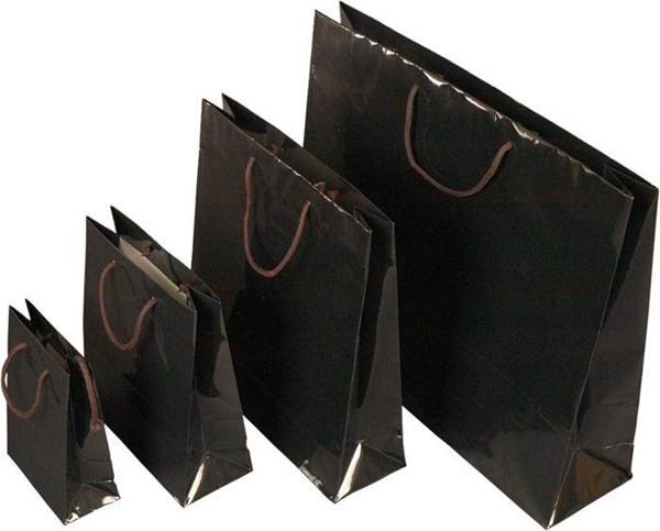 Obrázky: Papírová taška 38x13x31 cm, text.šňůrky, černý lak, Obrázek 1