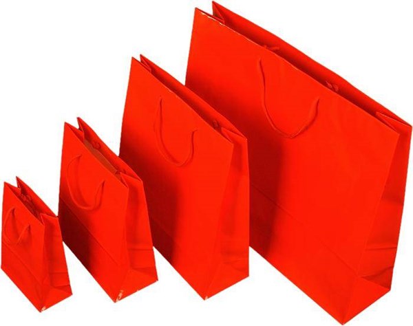 Obrázky: Papírová taška 38x13x31 cm text.šňůrky lak červená