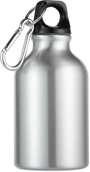 Obrázky: Matně stříbrná aluminiová láhev s karabinkou