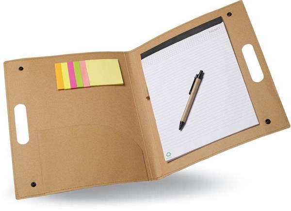 Obrázky: Béžové desky z recyklovaného kartonu, blok, pero